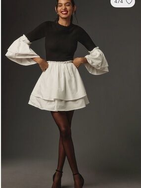 Anthropologie White Tiered Mini Dress with Bell Sleeves